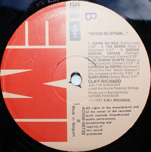 Cliff Richard With The Shadows* & The Norrie Paramor Strings : When In Spain (LP, RE)