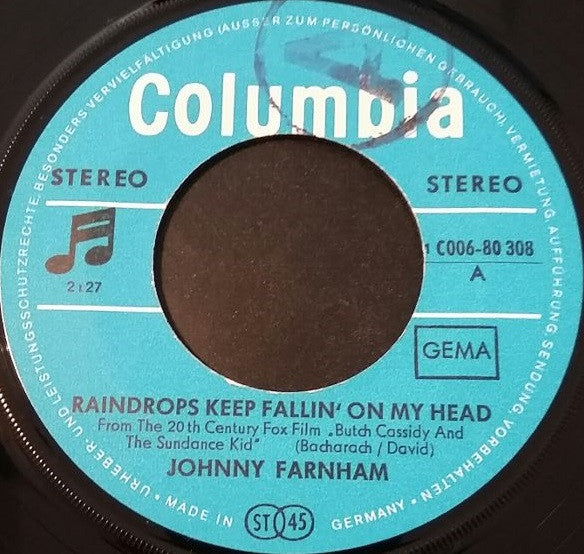 John Farnham : Raindrops Keep Fallin' On My Head (7", Single)