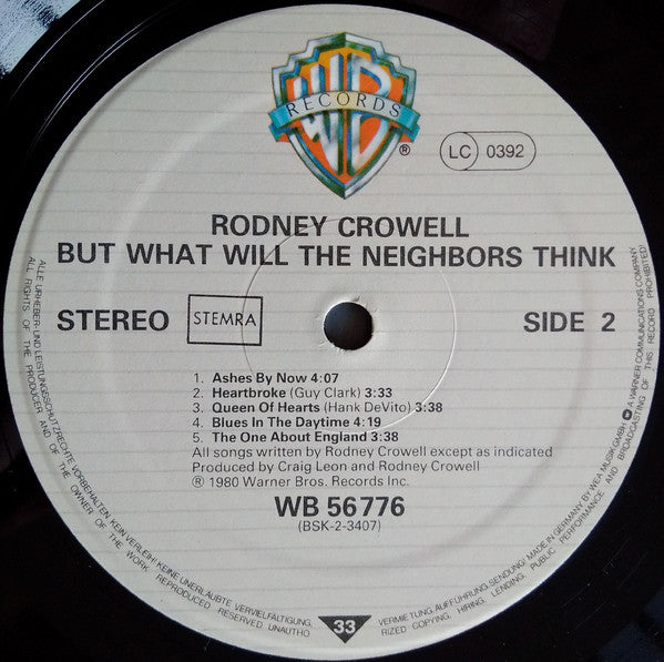 Rodney Crowell : But What Will The Neighbors Think (LP, Album)