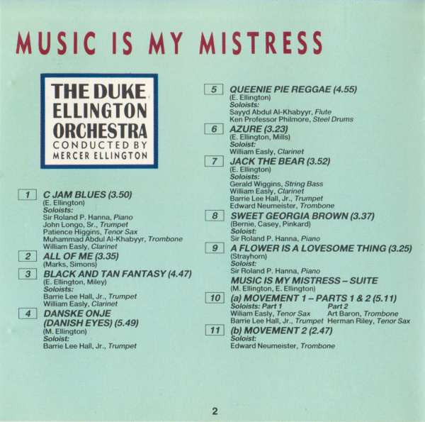 The Duke Ellington Orchestra Conducted By Mercer Ellington : Music Is My Mistress (CD, Album)