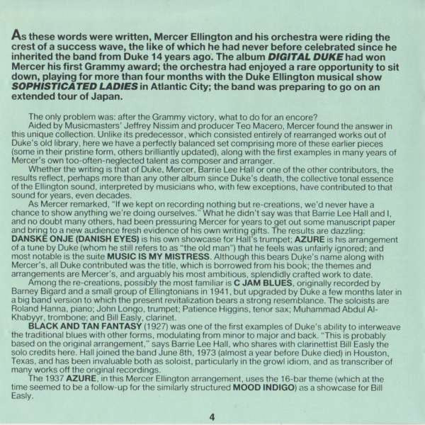 The Duke Ellington Orchestra Conducted By Mercer Ellington : Music Is My Mistress (CD, Album)