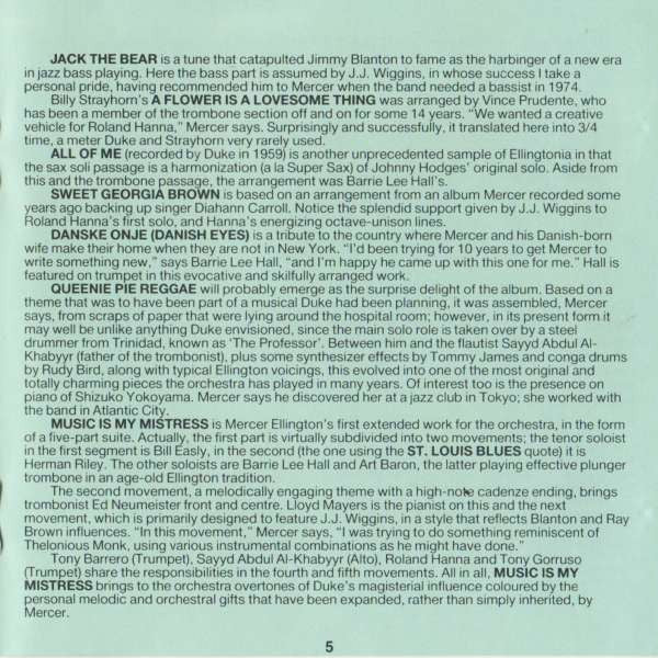 The Duke Ellington Orchestra Conducted By Mercer Ellington : Music Is My Mistress (CD, Album)