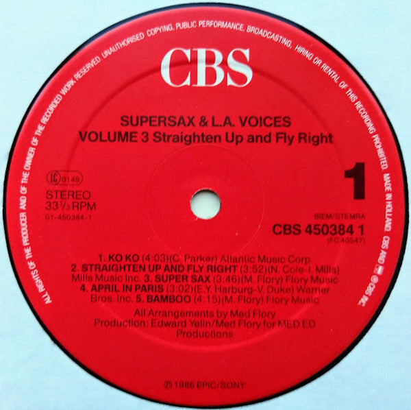 Supersax & L. A. Voices : Supersax & L.A. Voices Volume 3 - Straighten Up And Fly Right (LP, Album)
