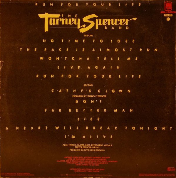 The Tarney/Spencer Band : Run For Your Life (LP, Album)