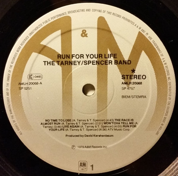The Tarney/Spencer Band : Run For Your Life (LP, Album)