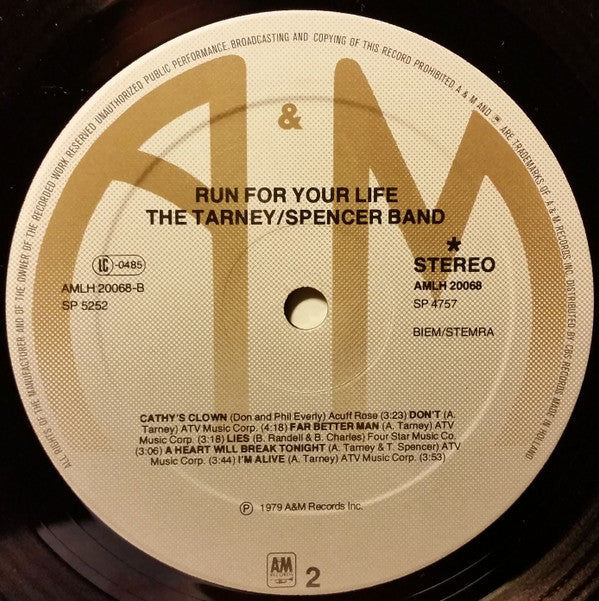 The Tarney/Spencer Band : Run For Your Life (LP, Album)