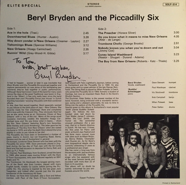 Beryl Bryden And Piccadilly Six : Down Yonder In New Orleans (LP)