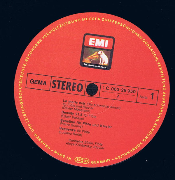 Pierre Boulez, Olivier Messiaen, Bruno Maderna, Johannes G. Fritsch, Bernd Alois Zimmermann, Edgard Varèse, Luciano Berio : Sonatine/Le Merle Noir/Honey Rèves/Sul G/Tempus Loquendi/Density 21,5/Sequenza (LP)