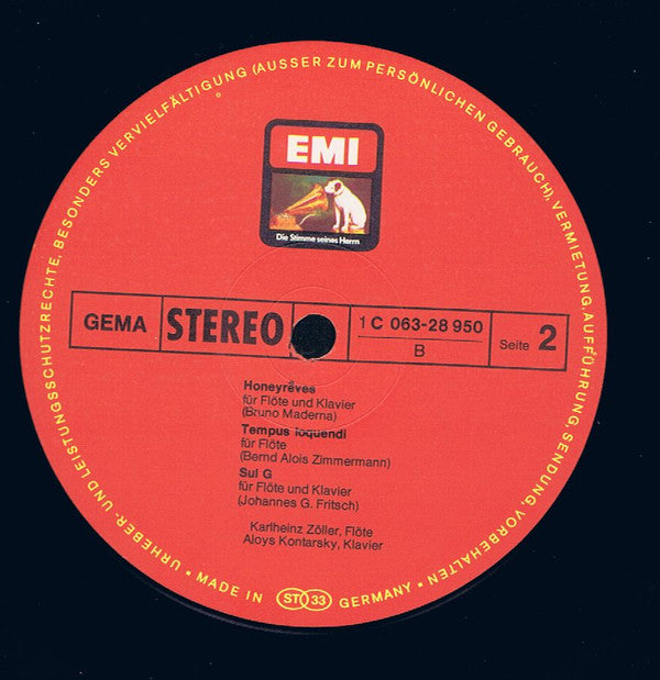 Pierre Boulez, Olivier Messiaen, Bruno Maderna, Johannes G. Fritsch, Bernd Alois Zimmermann, Edgard Varèse, Luciano Berio : Sonatine/Le Merle Noir/Honey Rèves/Sul G/Tempus Loquendi/Density 21,5/Sequenza (LP)