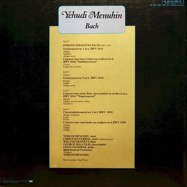 Yehudi Menuhin - Johann Sebastian Bach : Vioolconcerten • Dubbelconcert • Tripelconcert • Concert Voor Viool, Hobo En Strijkers • Clavecimbelconcert (2xLP, Comp, Gat)