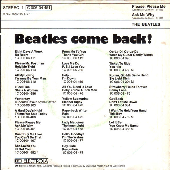 The Beatles : Please Please Me / Ask Me Why (7", Single, RE)