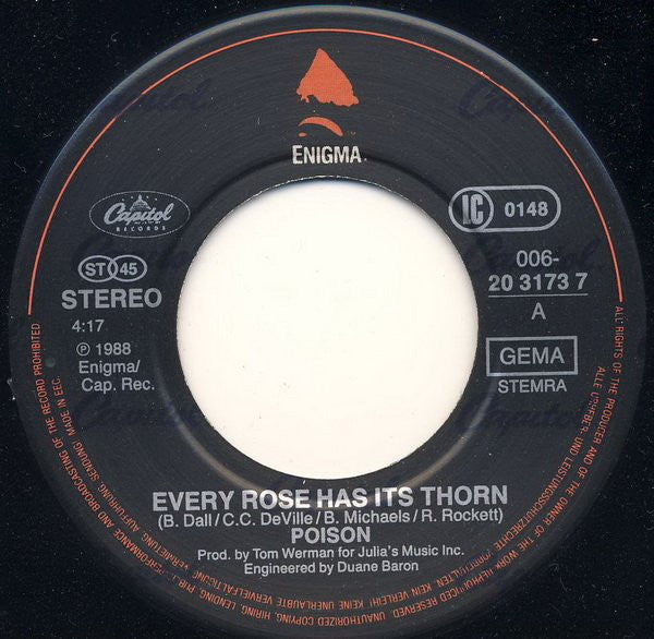 Poison (3) : Every Rose Has Its Thorn (7", Single)