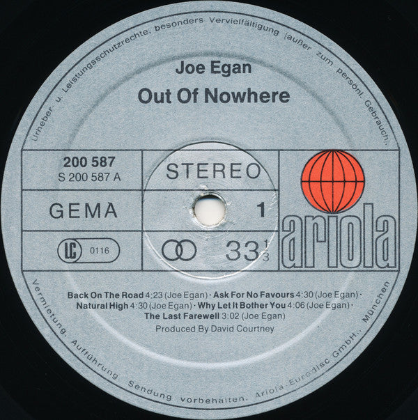 Joe Egan : Out Of Nowhere (LP, Album)