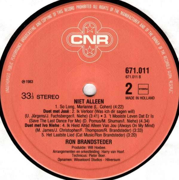 Ron Brandsteder : Niet Alleen (LP)