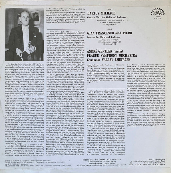 Darius Milhaud, Gian Francesco Malipiero : Concerto No. 2 For Violin And Orchestra/Concerto For Violin And Orchestra (LP, Ste)