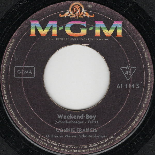 Connie Francis : Weekend-Boy / Hast Du Heimweh (7", Single, Mono)