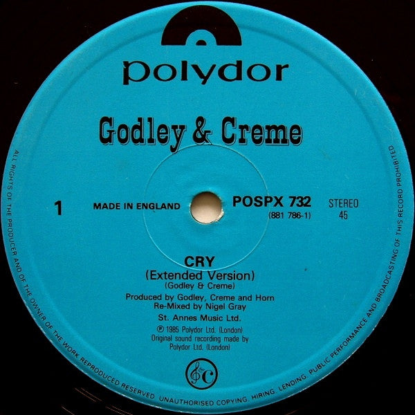 Godley & Creme : Cry (Extended Version) (12", Single, Col)