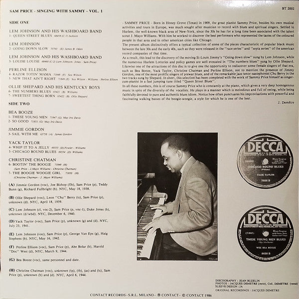 Sammy Price : Singing With Sammy - Vol 1 (1938-1944) (LP, Comp)