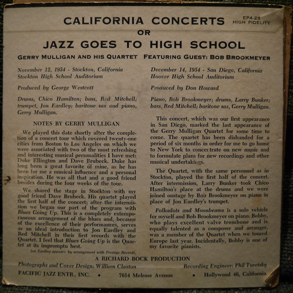 Gerry Mulligan : California Concerts (7", EP)