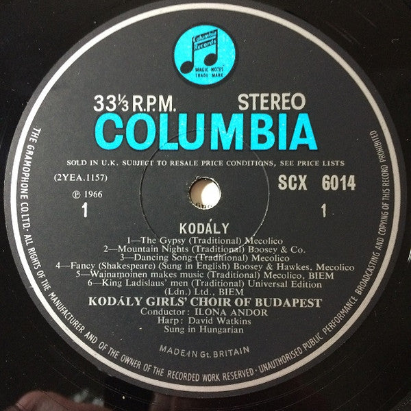 Budapest Kodály Zoltán Girls' Choir Conducted By Ilona Andor, Zoltán Kodály, Béla Bartók, Benjamin Britten : Part Songs (LP)