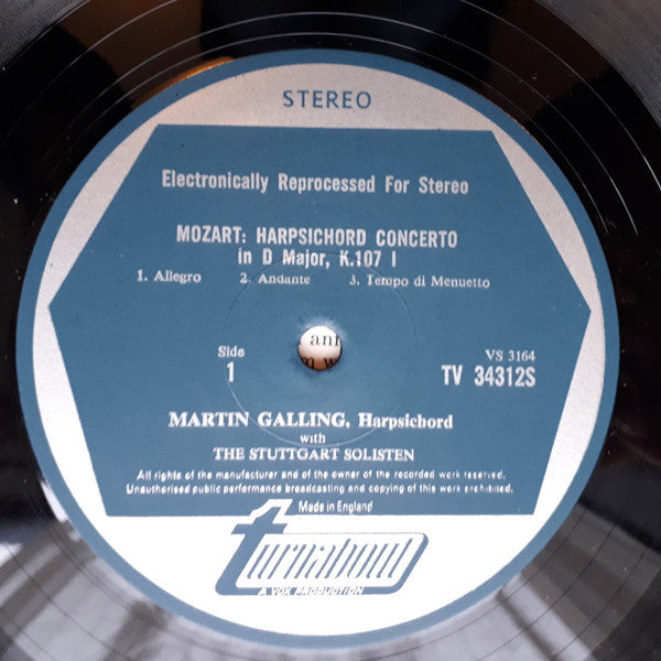 Wolfgang Amadeus Mozart, Martin Galling, Stuttgarter Solisten : 3 Harpsichord Concerti K. 107 (LP)