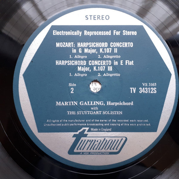 Wolfgang Amadeus Mozart, Martin Galling, Stuttgarter Solisten : 3 Harpsichord Concerti K. 107 (LP)