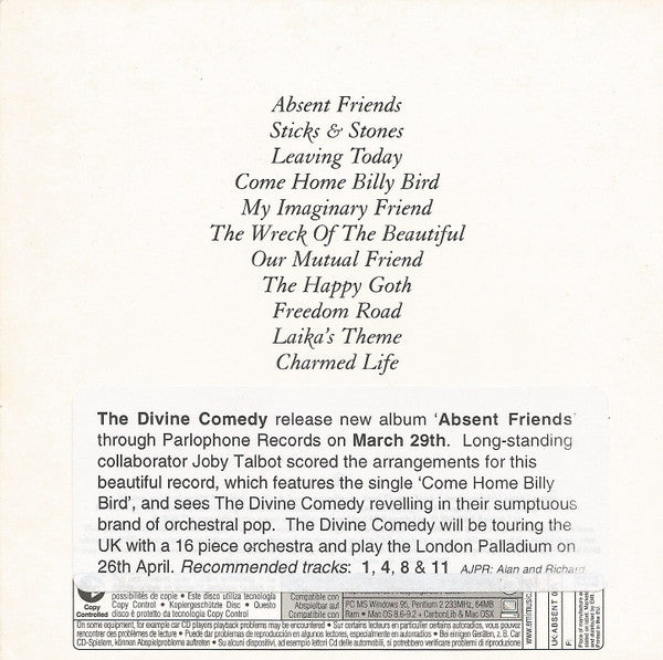 The Divine Comedy : Absent Friends (CD, Album, Copy Prot., Promo)