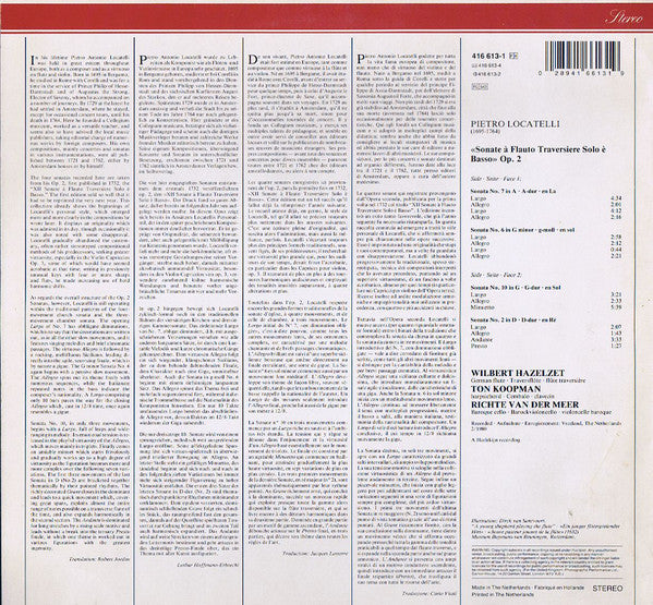 Pietro Antonio Locatelli - Wilbert Hazelzet, Ton Koopman, Richte van der Meer : 4 Sonate (À Flauto Traversiere Solo È Basso) (LP)