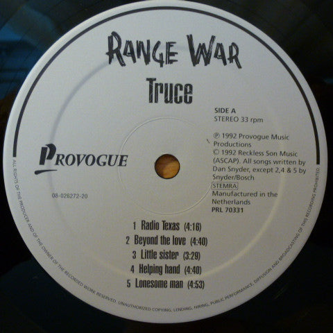 Range War : Truce (LP, Album)