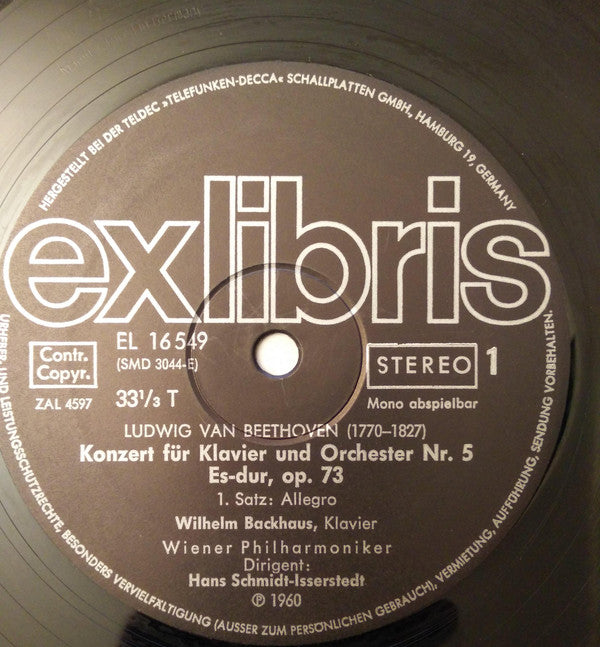 Ludwig van Beethoven / Wilhelm Backhaus / Wiener Philharmoniker / Hans Schmidt-Isserstedt : Klavierkonzert Nr. 5 Es-Dur (LP, Album, RE)