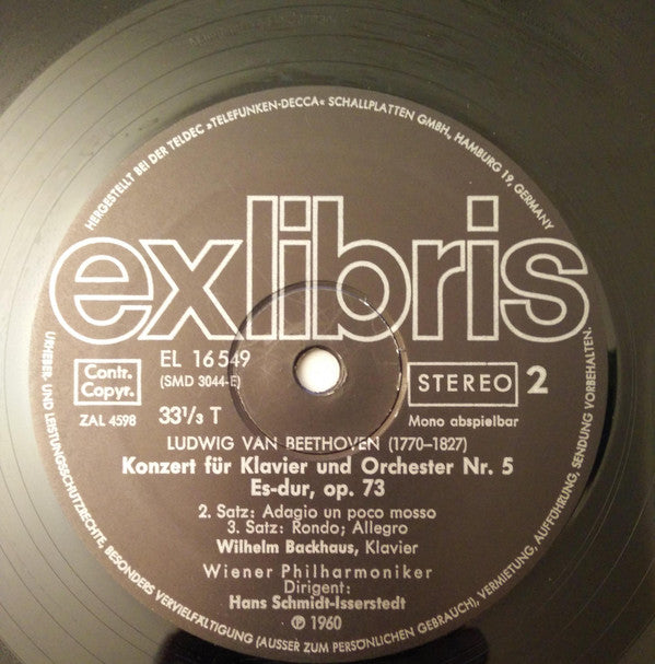 Ludwig van Beethoven / Wilhelm Backhaus / Wiener Philharmoniker / Hans Schmidt-Isserstedt : Klavierkonzert Nr. 5 Es-Dur (LP, Album, RE)