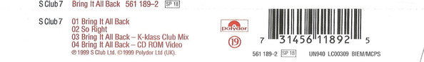 S Club 7 : Bring It All Back (CD, Single, Enh)