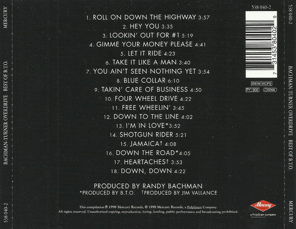 Bachman-Turner Overdrive : Best Of B.T.O. (Remastered Hits) (CD, Comp, RE, RM)