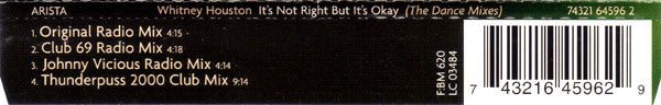Whitney Houston : It's Not Right But It's Okay (The Dance Mixes) (CD, Maxi)