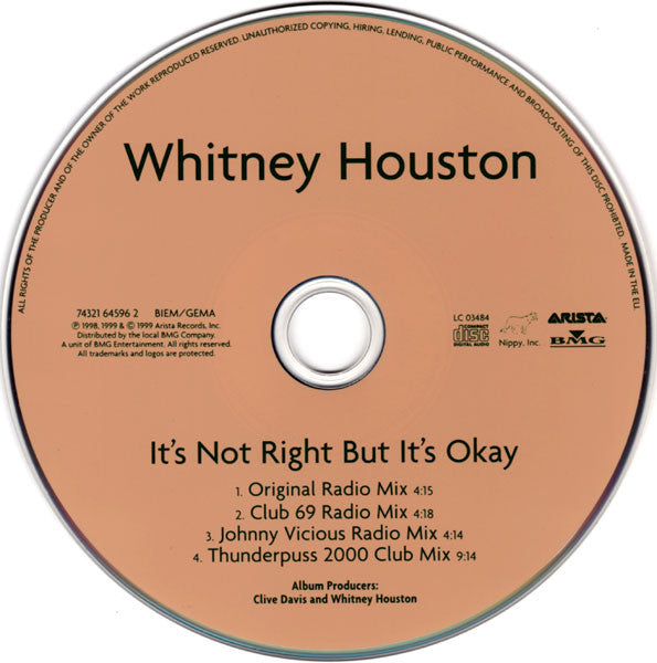 Whitney Houston : It's Not Right But It's Okay (The Dance Mixes) (CD, Maxi)