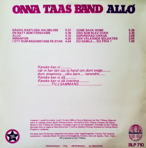 Onna Taas Band : Allo' (LP, Album)