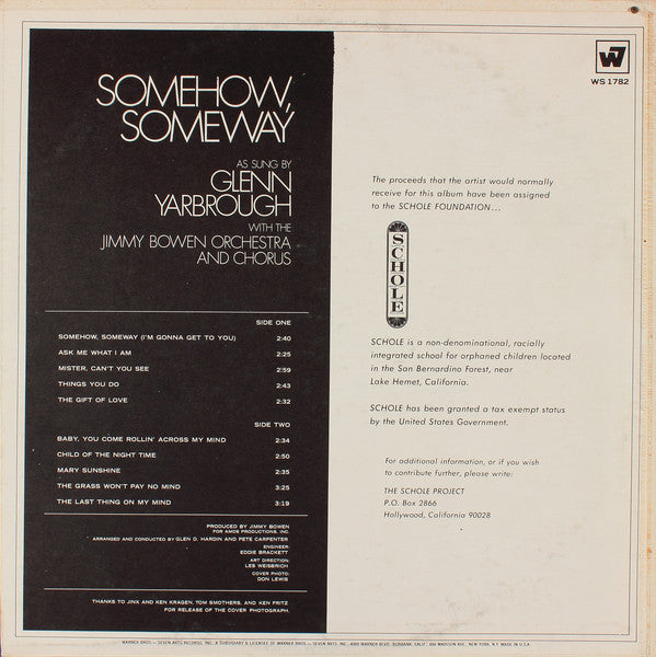 Glenn Yarbrough : Somehow, Someway (LP, Album)