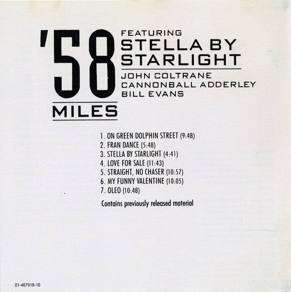 Miles Davis Featuring John Coltrane, Cannonball Adderley, Bill Evans : '58 Miles Featuring Stella By Starlight (CD, Comp, RE, RM)