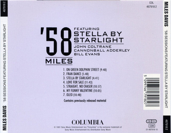 Miles Davis Featuring John Coltrane, Cannonball Adderley, Bill Evans : '58 Miles Featuring Stella By Starlight (CD, Comp, RE, RM)