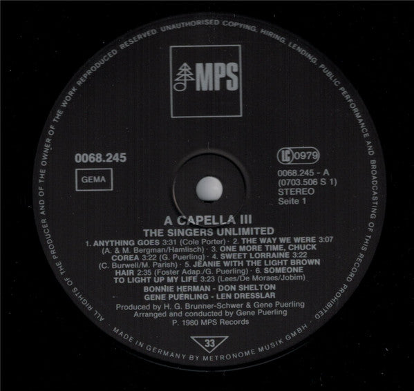 The Singers Unlimited : A Capella III (LP, Album)