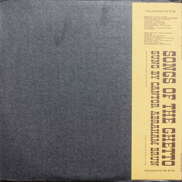 Cantor Abraham Brun : Songs Of The Ghetto (LP, Album)