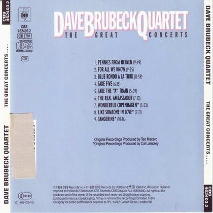 The Dave Brubeck Quartet : The Great Concerts (CD, Comp, RM)