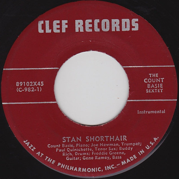 Count Basie Sextet : K. C. Organ Blues / Stan Shorthair (7", Single)