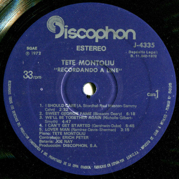 Tete Montoliu : Recordando A Line (LP, Album, RE, Blu)