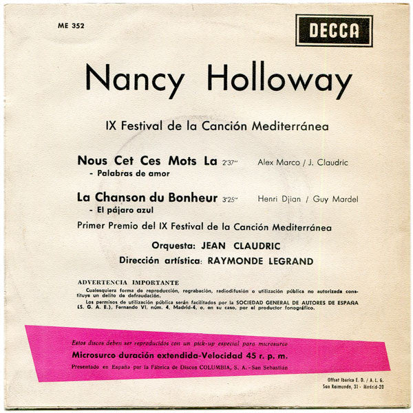 Nancy Holloway : Nous Et Ces Mots La  (7", Single, Tri)
