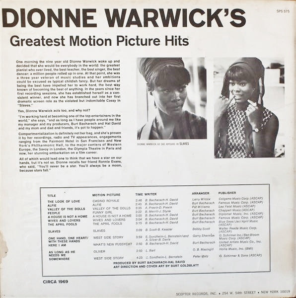 Dionne Warwick : Dionne Warwick's Greatest Motion Picture Hits (LP, Comp, Gat)