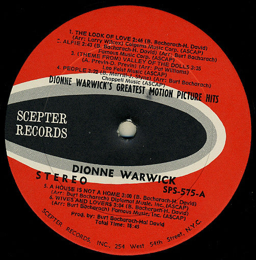 Dionne Warwick : Dionne Warwick's Greatest Motion Picture Hits (LP, Comp, Gat)