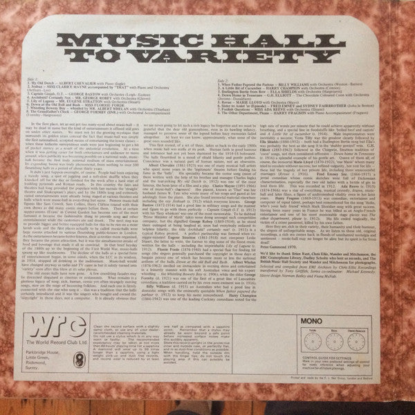 Various : Music Hall To Variety Volume One (Matinée) (LP, Comp, Mono, Gat)