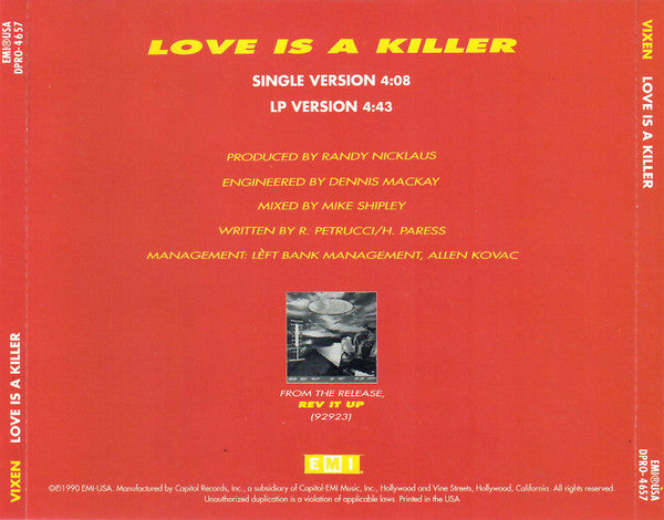 Vixen (2) : Love Is A Killer (CD, Single, Promo)