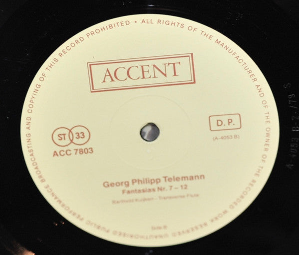 Georg Philipp Telemann / Barthold Kuijken : G. Ph. Telemann - The Twelve Fantasias For Transverse Flute Without Bass (LP, Gat)